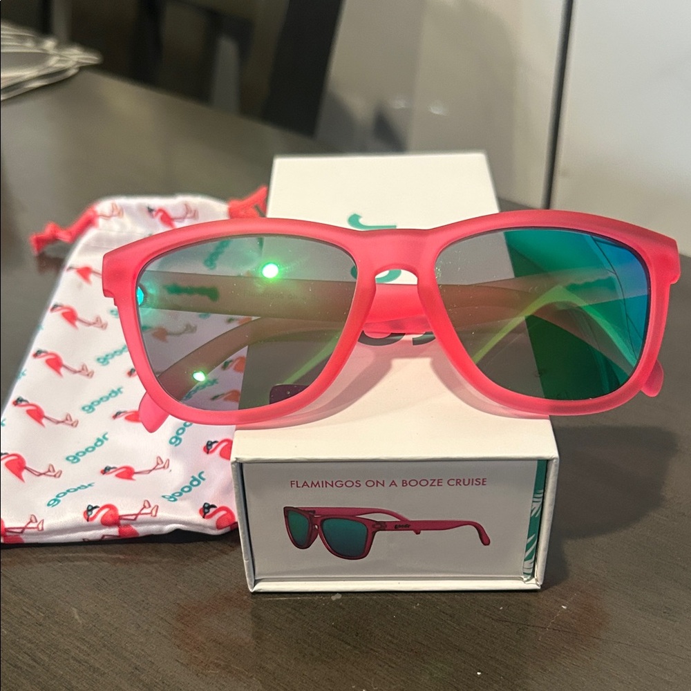 Goodr Pink Flamingo Sunglasses with Green Lenses